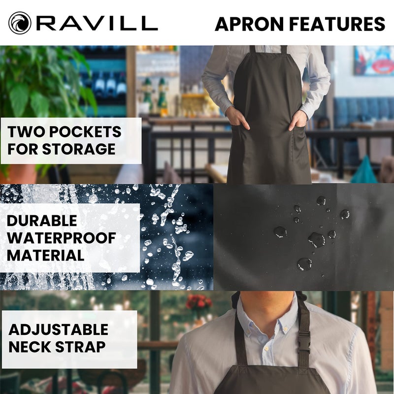 Ravill Waterproof Apron For Men and Women - 2 Pockets - Black - 35" Multi Purpose Work Aprons for Dishwashing, Dog Grooming, Cleaning - Heavy Duty Plastic Dishwasher Apron - Water Resistant Kitchen Apron - Image 3