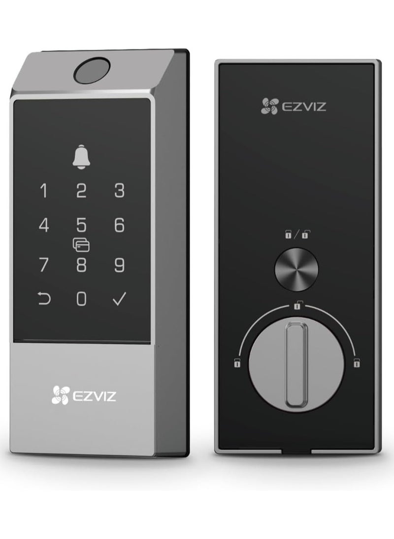 EZVIZ DL04 Pro Smart Deadbolt Lock - Keyless Entry, Fingerprint & Passcode Unlocking, Bluetooth (Up to 50 Devices), 2.4GHz Wi-Fi, Remote Unlock via EZVIZ App, Auto Locking, Low Battery & Anti-Tamper Alerts, Privacy Mode, Temporary Passcode, Proximity Card Access, Supports -25°C to 70°C, 4 AA Batteries, Includes Front & Rear Panels, Proximity Cards, and Lock Cylinder Kit, CE Certified  - Image 1