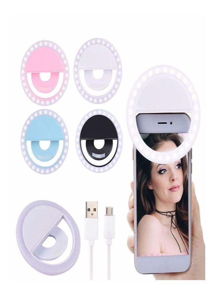 Generic - Selfie Ring Light Rechargeable Portable Clip On Phone LED Ring Light Pink Color Camera Light  Phone Photography Camera Selfie Light Girls Make Up Ring Light (Pink 90min) - Image 1