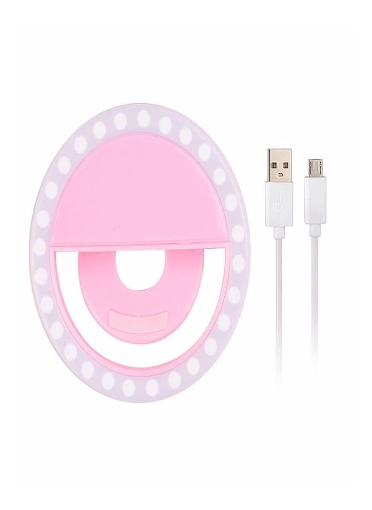 Generic - Selfie Ring Light Rechargeable Portable Clip On Phone LED Ring Light Pink Color Camera Light  Phone Photography Camera Selfie Light Girls Make Up Ring Light (Pink 90min) - Image 1