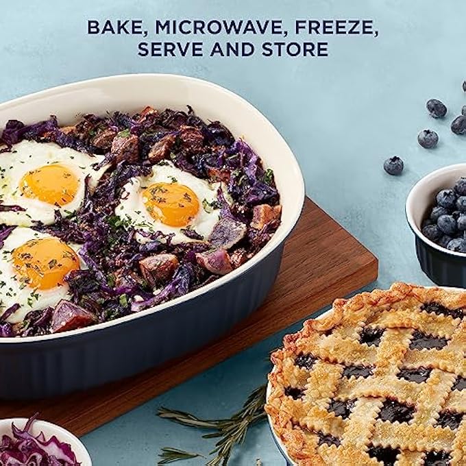 Corningware Stoneware 10PC Bakeware Sets With Glass  Plastic Lids Includes 25 QT 15 QT 15 OZ 4 OZ Ceramic Baking Dishes Oven Microwave Freezer Fridge Dishwasher Safe French Navy - Image 3