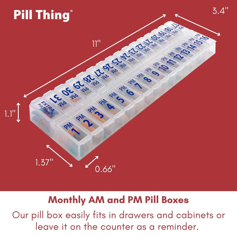 pill thing Twice-a-Day Monthly Pill Box Planner Set - AM & PM Medication Organizer for 31 Days! Set Contains 2 Organizers for One Month. (Clear/Blue - 31 Day AM/PM) - Image 5