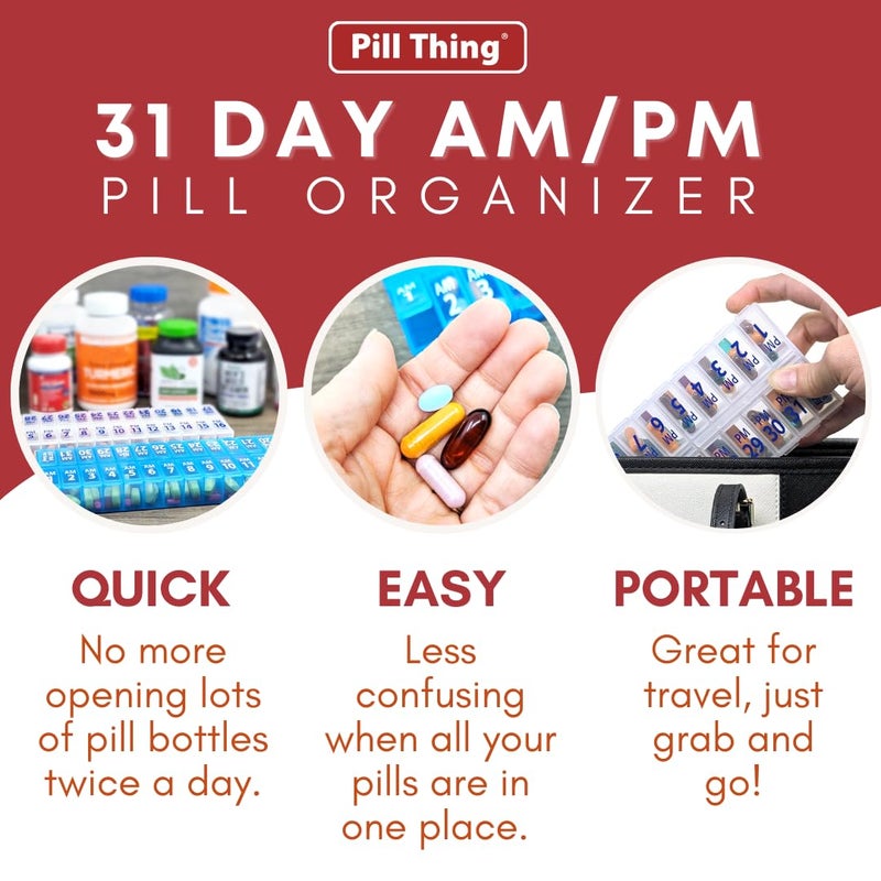 pill thing Twice-a-Day Monthly Pill Box Planner Set - AM & PM Medication Organizer for 31 Days! Set Contains 2 Organizers for One Month. (Clear/Blue - 31 Day AM/PM) - Image 4