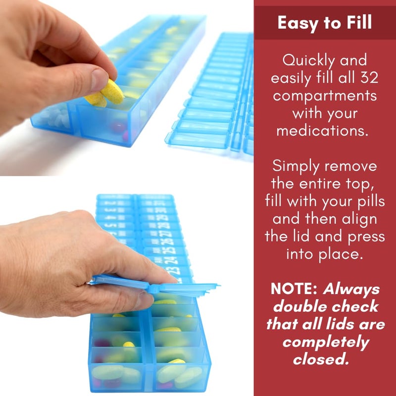 pill thing Twice-a-Day Monthly Pill Box Planner Set - AM & PM Medication Organizer for 31 Days! Set Contains 2 Organizers for One Month. (Clear/Blue - 31 Day AM/PM) - Image 2