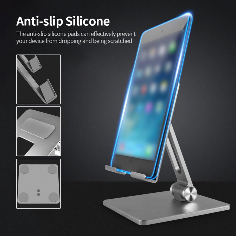 Adjustable Phone Stand: Aluminum Alloy 180° Ergonomic Angle - Foldable Compact Tablet Holder with Non-Slip Silicone Base for Universal Mobile Phone Tablet Use - Image 5