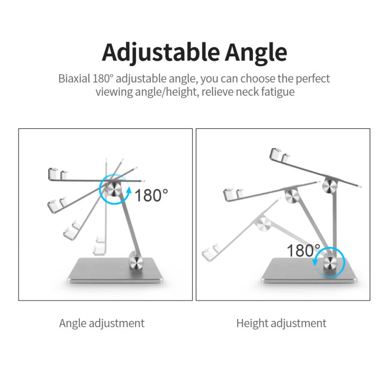 Adjustable Phone Stand: Aluminum Alloy 180° Ergonomic Angle - Foldable Compact Tablet Holder with Non-Slip Silicone Base for Universal Mobile Phone Tablet Use - Image 3