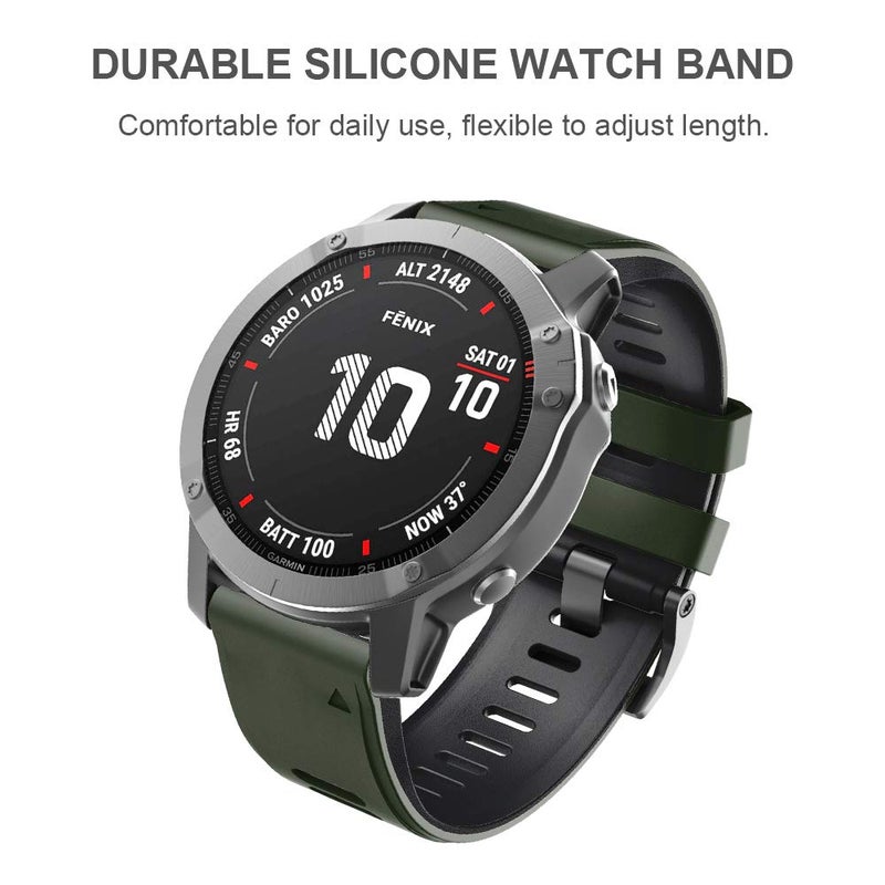 ANCOOL for Fenix 6X Pro Watch Band/Fenix 5X Watch Band/Fenix 7X Watch Band 26MM Silicone Watch Band for Fenix 8 51mm/6X/5X Plus/7X Pro(Olive Green-Black) - Image 4