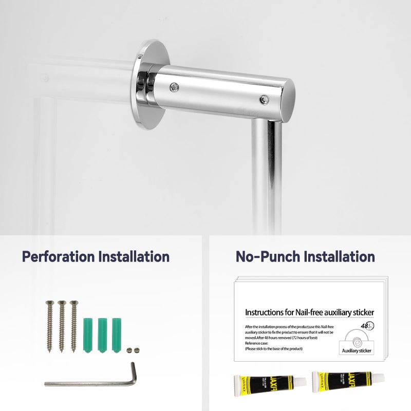 YDmeet Shower Slide Bar Adjustable Handheld Shower Head Holder Wall Mount - 15Inch All-Metal Shower Head Slide Bar Compatible With Bathroom Drill Free Glue Installation - Polished Chrome - Image 4