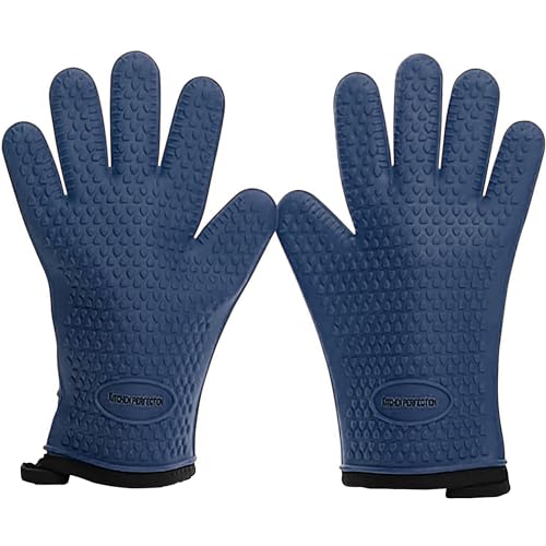 KITCHEN PERFECTION Silicone Smoker Oven Gloves Extreme Heat Resistant BBQ Gloves Handle Hot Food Right on Your Smoker Grill Fryer PitWaterproof Oven Mitts Grill Gloves Superior Value Set3 Bonuses