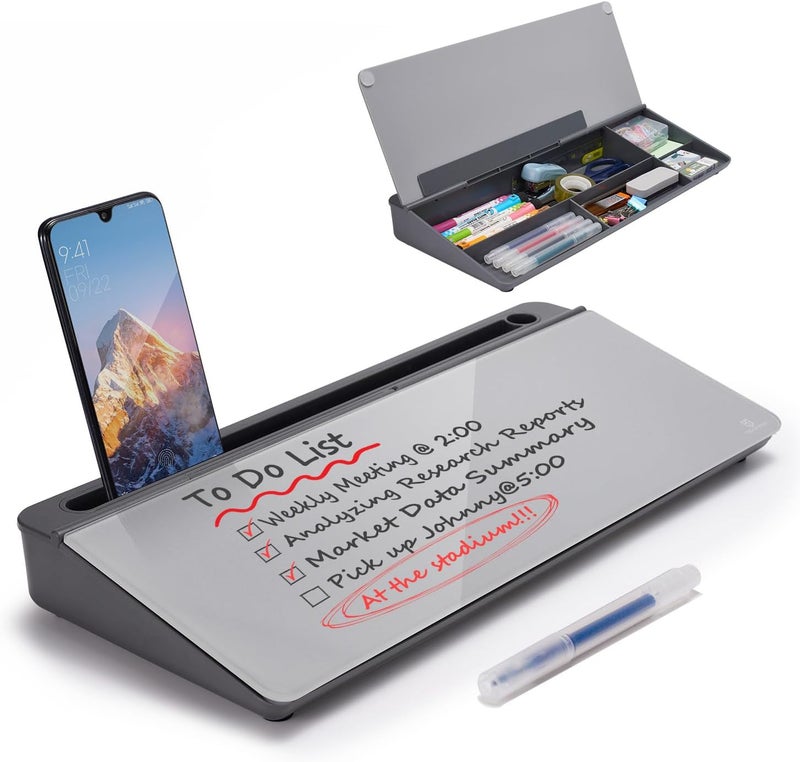 TSJ OFFICE Desktop Whiteboard Dry-Erase-Board - Computer Keyboard Stand White Board Surface Pad with Drawer, Desk Organizers with Accessories for Office, Home, School Supplies - Complete Grey - Image 1