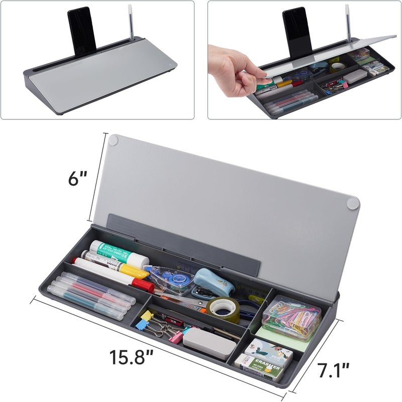 TSJ OFFICE Desktop Whiteboard Dry-Erase-Board - Computer Keyboard Stand White Board Surface Pad with Drawer, Desk Organizers with Accessories for Office, Home, School Supplies - Complete Grey - Image 4