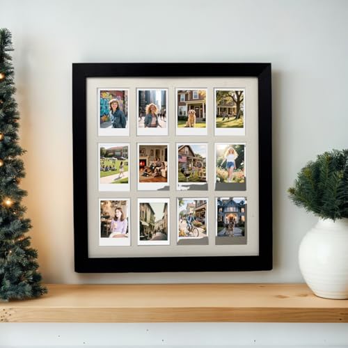 Comtraker Polaroid Picture Frame Collage for 2x3 Instax Mini Film - 12 Openings, Black Photo Wall Display (black, 13.85×12.6) - Image 3