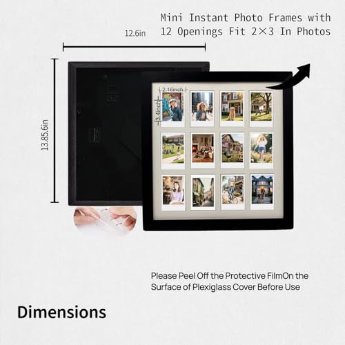 Comtraker Polaroid Picture Frame Collage for 2x3 Instax Mini Film - 12 Openings, Black Photo Wall Display (black, 13.85×12.6) - Image 2