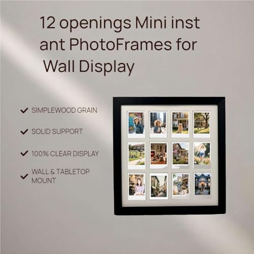 Comtraker Polaroid Picture Frame Collage for 2x3 Instax Mini Film - 12 Openings, Black Photo Wall Display (black, 13.85×12.6) - Image 5