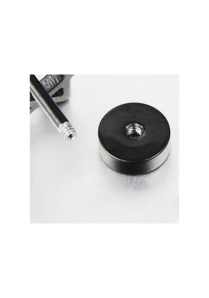 COOLSTEELANDBEYOND 10mm Black Circle Stud Earrings with Glitter - Unisex Steel Cheater Fake Ear Plugs - Image 3