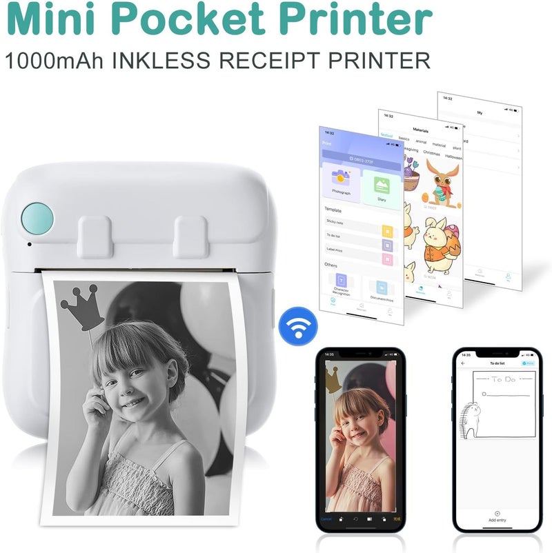 Luckam Mini Pocket Printer, Wireless Bluetooth Thermal Printer for iPhone & Android, Portable Inkless Label Printer for Photos Pictures Receipt Memos Notes Work List - Image 2
