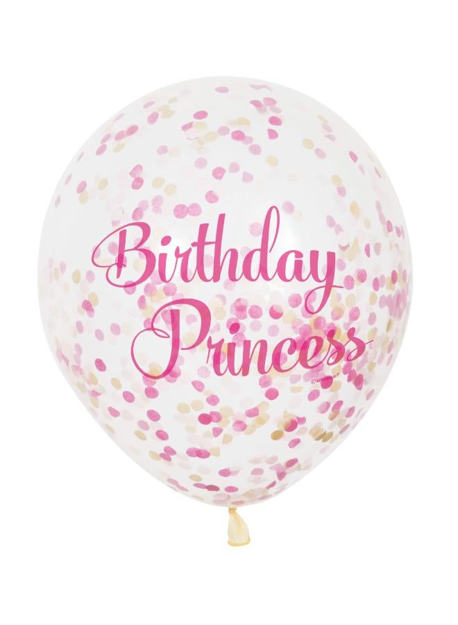 Unique 6 Pack 12" Pink Princess Confetti Balloons - Image 1