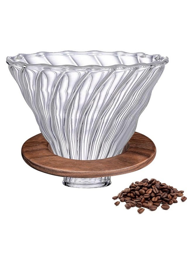 Supvox® Glass Coffee Dripper High Borosilicate Glass Spiral Ridges Coffee Dripper Filter with Handle & Bamboo Stand Pour-Over Coffee Making Accessories Gift for Coffee Lover - Image 1