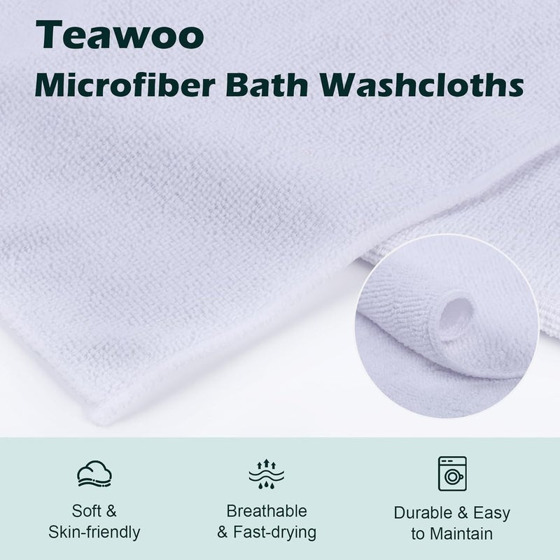 TEAWOO منشفة بيضاء 15 قطعة، فائقة الامتصاص وسريعة الجفاف، مناشف وجه عالية الجودة، مناشف استحمام ناعمة متعددة الاستخدامات، قماش ميكروفايبر، 12x12 بوصة - Image 4
