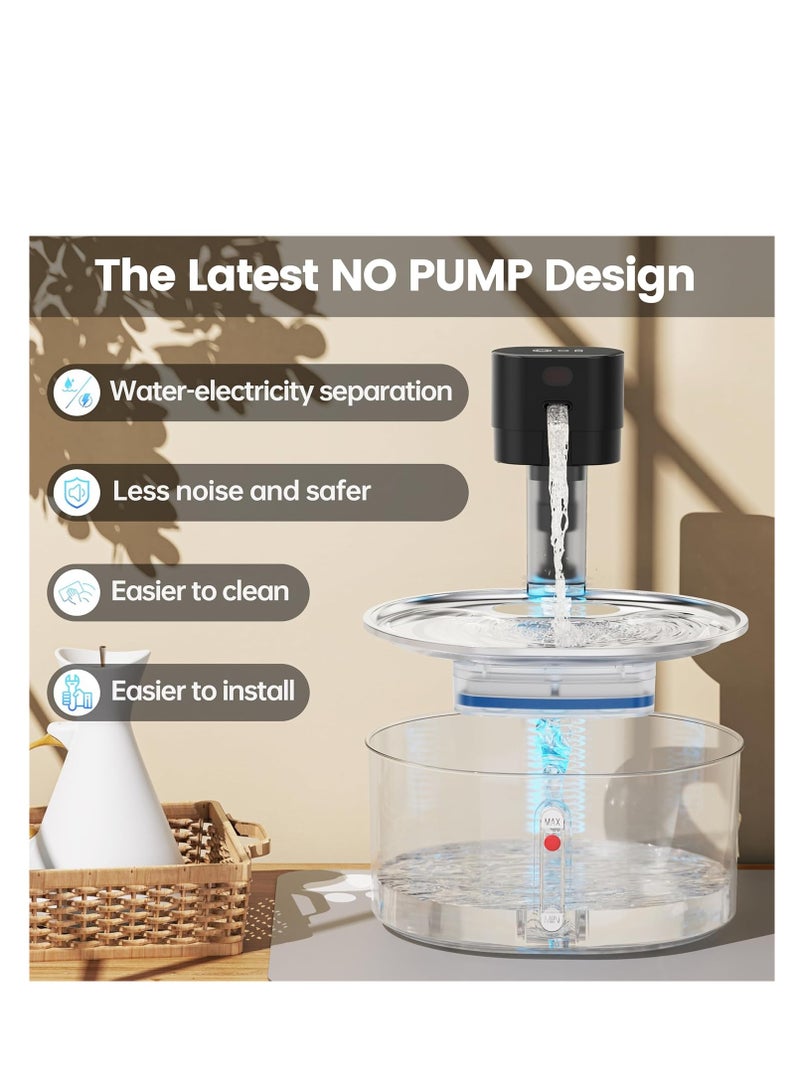 ZLH HITY Pumpless Cat Water Fountain - 3.2l/108oz Wireless Stainless Steel Pet Water Fountain - Cordless Automatic Cat Water Dispenser, Battery Operated Pet Fountain with Motion Sensor, Ultra Quiet - Image 2