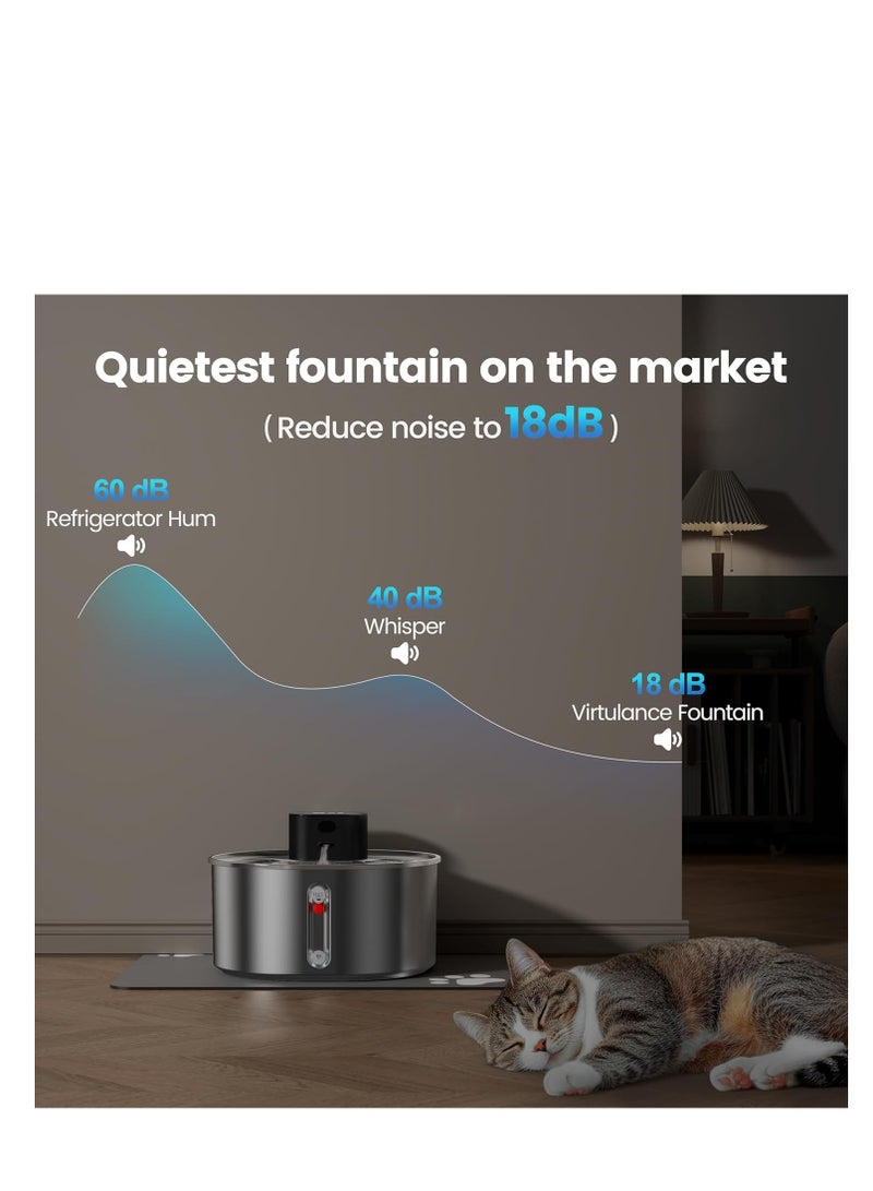 ZLH HITY Pumpless Cat Water Fountain - 3.2l/108oz Wireless Stainless Steel Pet Water Fountain - Cordless Automatic Cat Water Dispenser, Battery Operated Pet Fountain with Motion Sensor, Ultra Quiet - Image 3