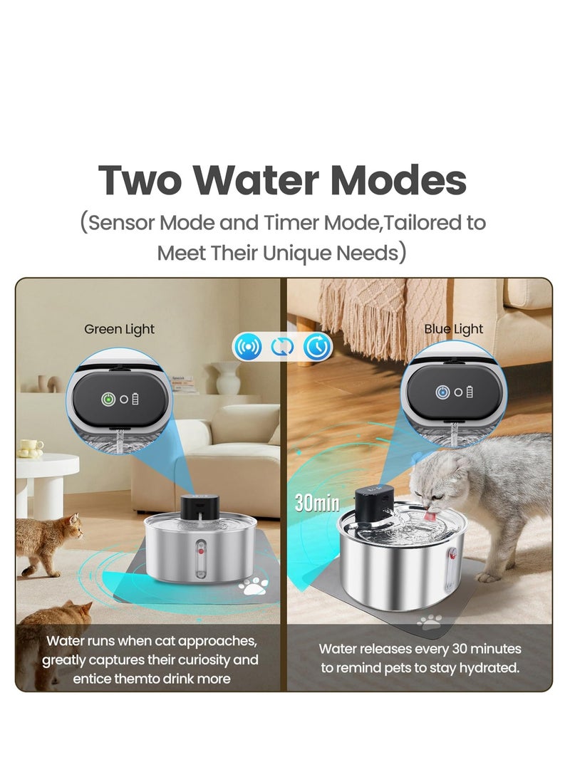 ZLH HITY Pumpless Cat Water Fountain - 3.2l/108oz Wireless Stainless Steel Pet Water Fountain - Cordless Automatic Cat Water Dispenser, Battery Operated Pet Fountain with Motion Sensor, Ultra Quiet - Image 5