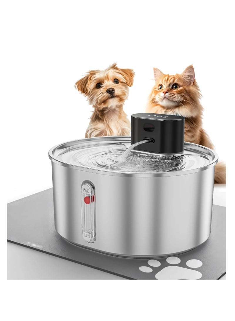 ZLH HITY Pumpless Cat Water Fountain - 3.2l/108oz Wireless Stainless Steel Pet Water Fountain - Cordless Automatic Cat Water Dispenser, Battery Operated Pet Fountain with Motion Sensor, Ultra Quiet - Image 1
