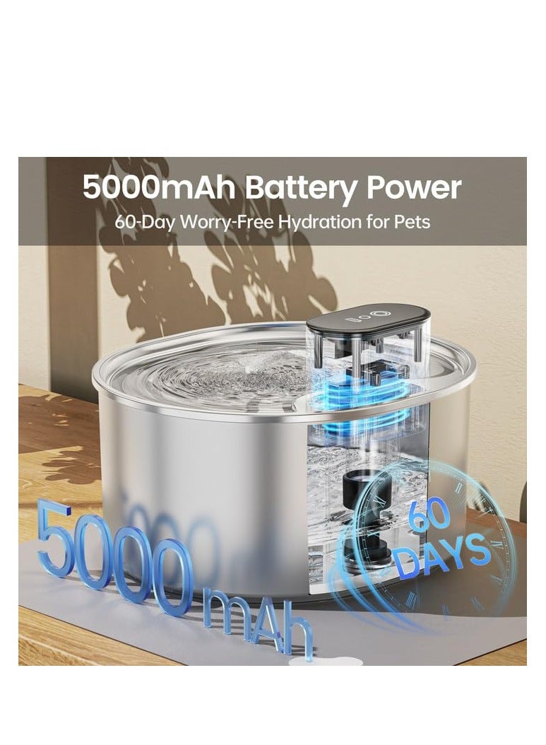 ZLH HITY Pumpless Cat Water Fountain - 3.2l/108oz Wireless Stainless Steel Pet Water Fountain - Cordless Automatic Cat Water Dispenser, Battery Operated Pet Fountain with Motion Sensor, Ultra Quiet - Image 4