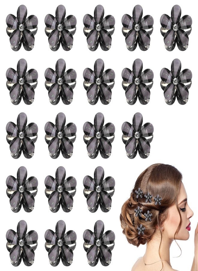 Aesnoun 20 PCS Small Flower Crystal Hair Clips for Women Cute Mini Tiny Little Sparkling Metal Flower Sweet Artificial Bangs Hair Claw Clips Decorative Cute Hair Accessories for Women Girls Gift (Black) - Image 1