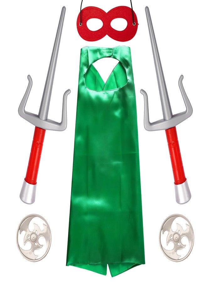 Sepco Kids Superhero Ninja Costume and Weapons Set Super Hero Ninja Cape and Mask Accessories for Boy Cosplay Dress Up Parties Green - Image 1