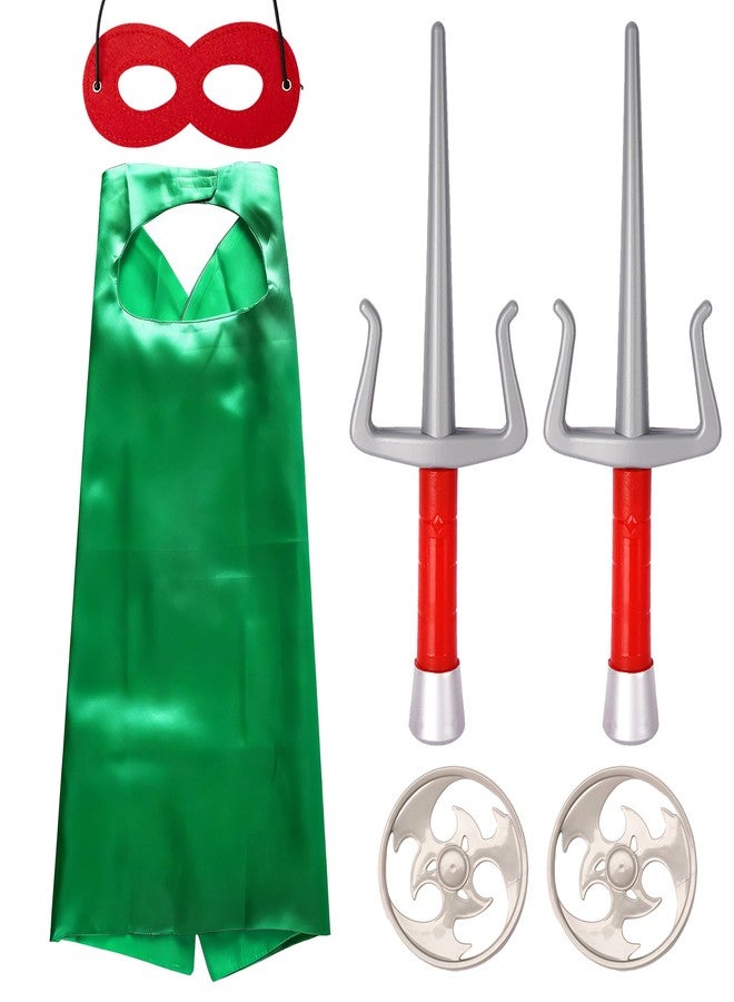 Sepco Kids Superhero Ninja Costume and Weapons Set Super Hero Ninja Cape and Mask Accessories for Boy Cosplay Dress Up Parties Green - Image 3