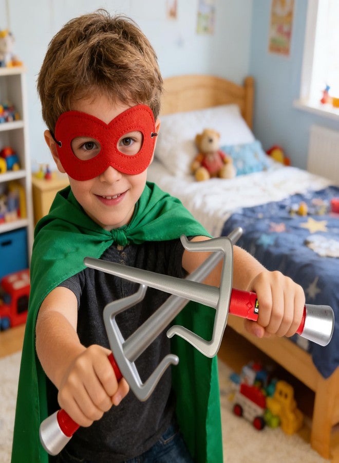 Sepco Kids Superhero Ninja Costume and Weapons Set Super Hero Ninja Cape and Mask Accessories for Boy Cosplay Dress Up Parties Green - Image 2
