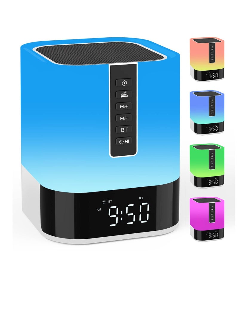 Captaintech Night Light Bluetooth Speaker Alarm Clock, Upgraded Touch Bedside Lamp for Bedroom, Dimmable Warm Light, 48 RGB Color Changing, Sound Machine with White Noise - Image 1