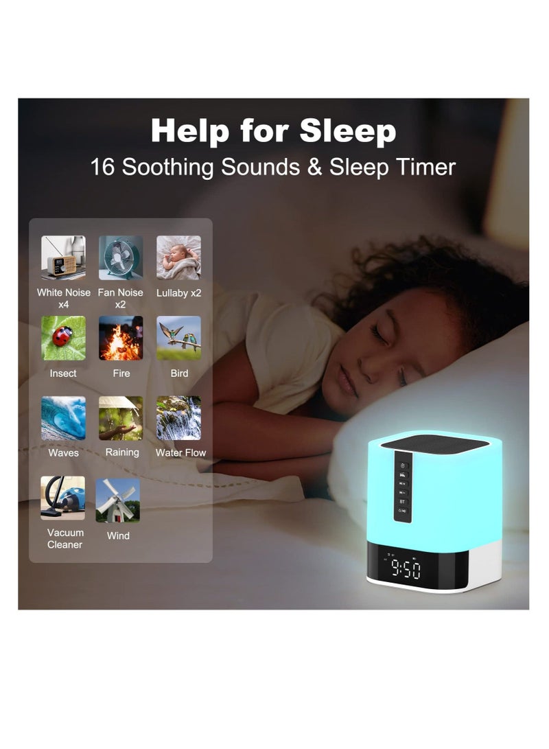 Captaintech Night Light Bluetooth Speaker Alarm Clock, Upgraded Touch Bedside Lamp for Bedroom, Dimmable Warm Light, 48 RGB Color Changing, Sound Machine with White Noise - Image 4