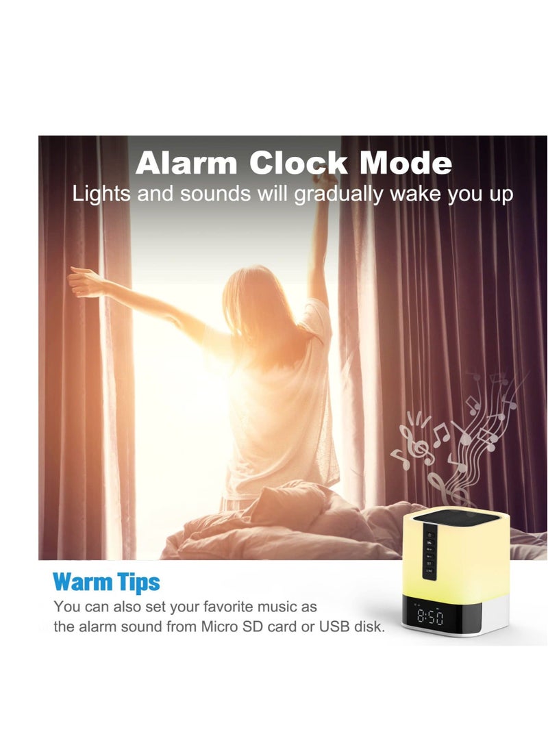 Captaintech Night Light Bluetooth Speaker Alarm Clock, Upgraded Touch Bedside Lamp for Bedroom, Dimmable Warm Light, 48 RGB Color Changing, Sound Machine with White Noise - Image 3