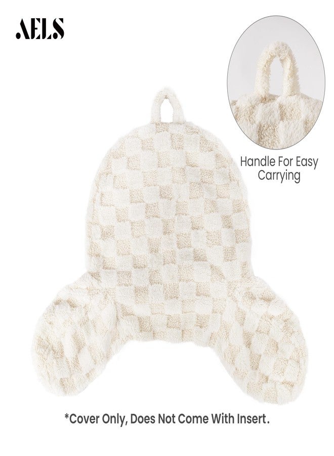 AELS Large Reading Pillow Replacement Cover with Arms and Pockets (Cover ONLY), 18" Soft Faux Fur Checkered Backrest Pillow Cover Fits Standard Size Reading Pillows, Beige - Image 4