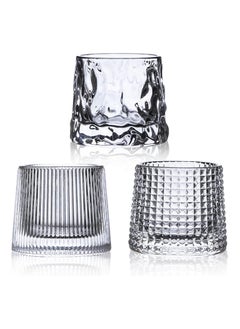 Set of 3 Premium Handmade Unique Japanese Crystal Whiskey Glasses, Flat Bottom Design 150ml Each - Easy To Identify Your Drink