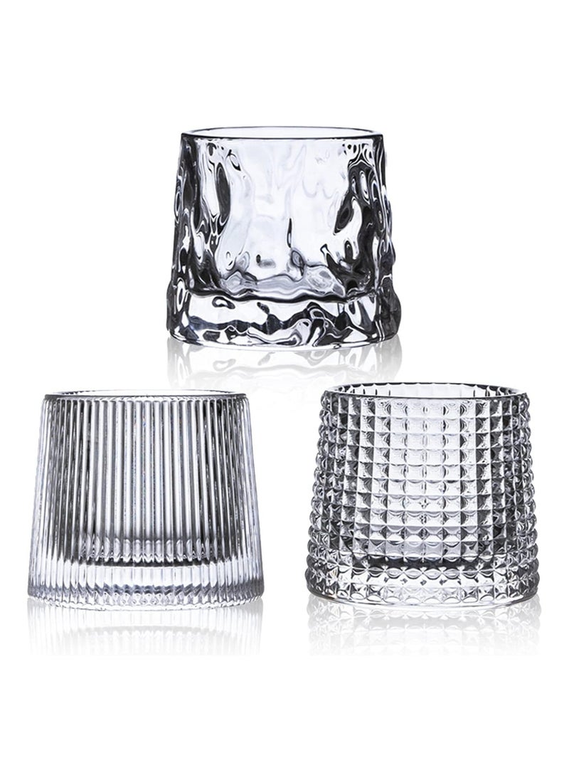 Japan Studio - Set of 3 Premium Handmade Unique Japanese Crystal Whiskey Glasses, Flat Bottom Design 150ml Each - Easy To Identify Your Drink - Image 1