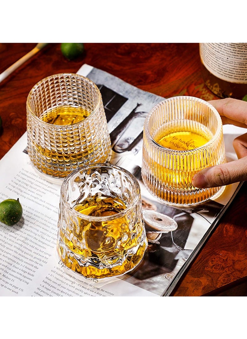 Japan Studio - Set of 3 Premium Handmade Unique Japanese Crystal Whiskey Glasses, Flat Bottom Design 150ml Each - Easy To Identify Your Drink - Image 1