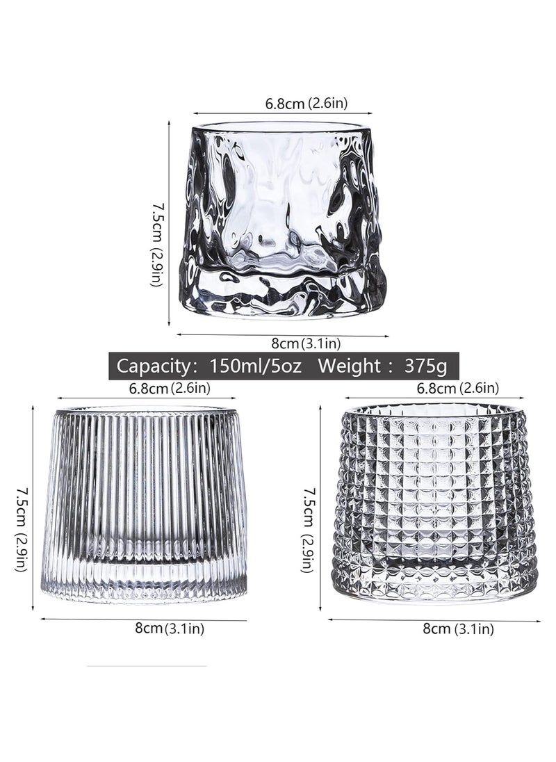 Japan Studio - Set of 3 Premium Handmade Unique Japanese Crystal Whiskey Glasses, Flat Bottom Design 150ml Each - Easy To Identify Your Drink - Image 1