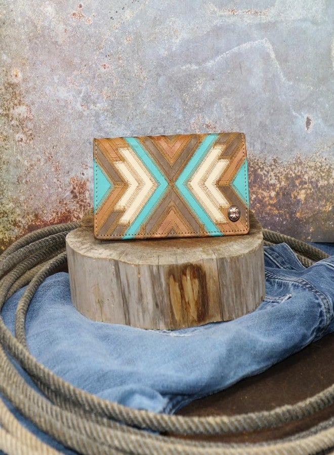 HOOEY Leather Men’s Western Rodeo Wallet (Patchwork - Turquoise) - Image 5