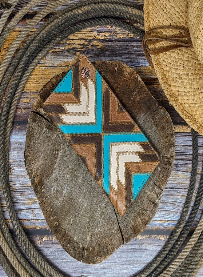 HOOEY Leather Men’s Western Rodeo Wallet (Patchwork - Turquoise) - Image 3