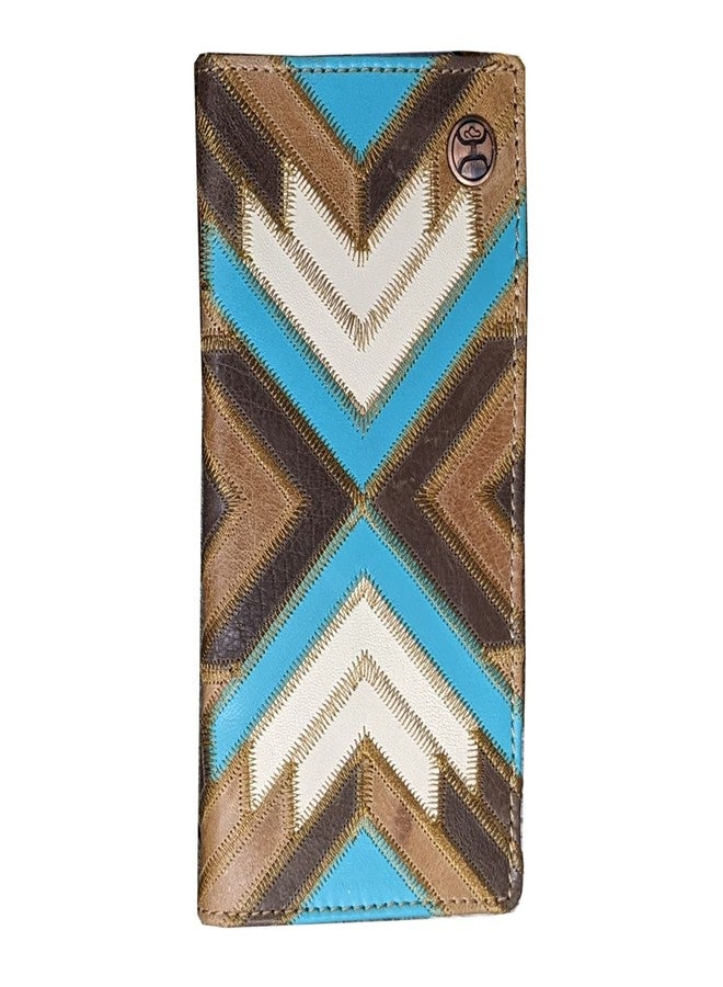 HOOEY Leather Men’s Western Rodeo Wallet (Patchwork - Turquoise) - Image 1