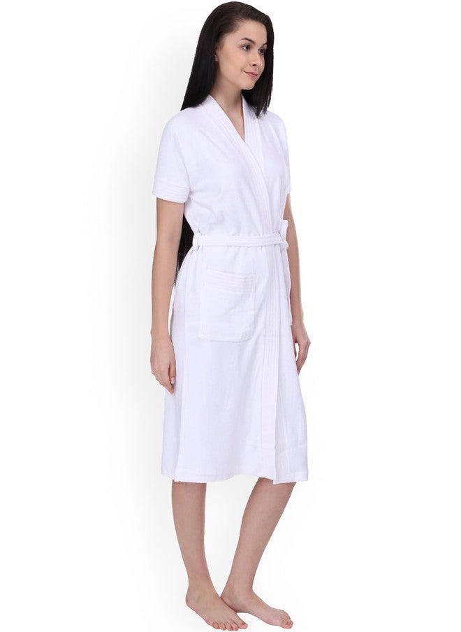 Red Rose RedRose White Solid Cotton Drawstring Knee Length Bath Robe - XL - Image 3
