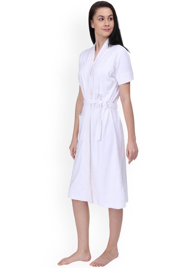 Red Rose RedRose White Solid Cotton Drawstring Knee Length Bath Robe - XL - Image 5