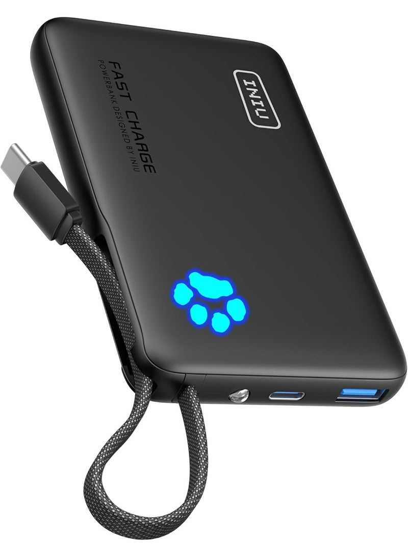 INIU Portable Charger, Slim 45W PD Fast Charging 10000mAh Power Bank, Built-in USB C Cable Battery Pack, Travel Essentials Powerbank for iPhone 16/15 Pro Max, iPad, Google Pixel, Samsung S25/S24 etc - Image 1