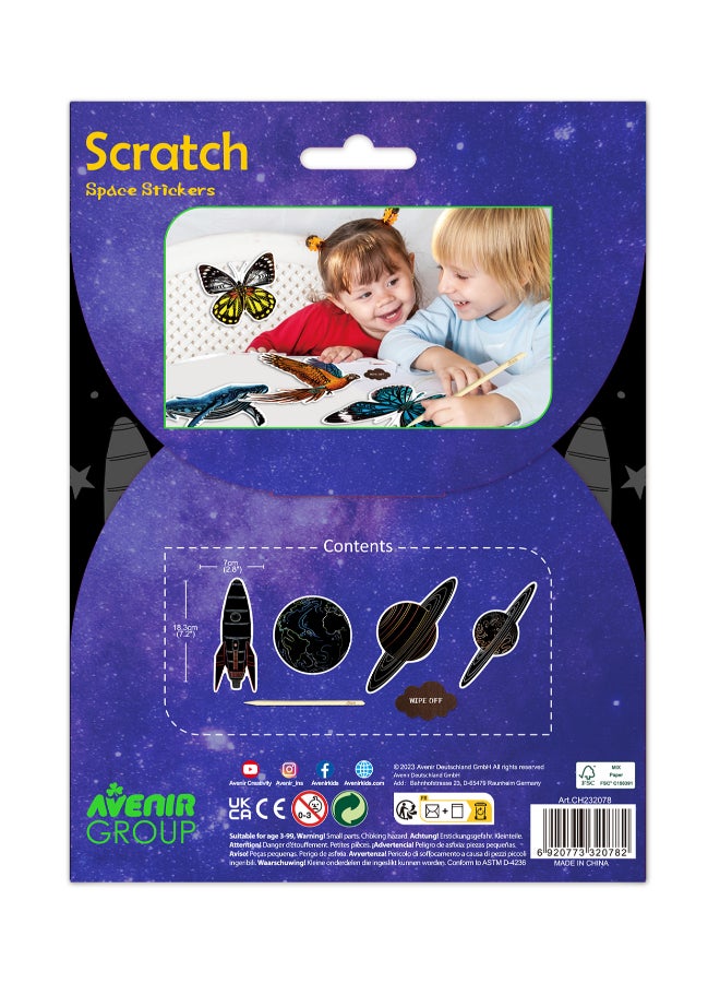 Avenir Scratch Stickers - Space Multicolor | Decorate and colour the 4 out-of-this-world space stickers with scratch art | For ages 3 years+. - Image 3