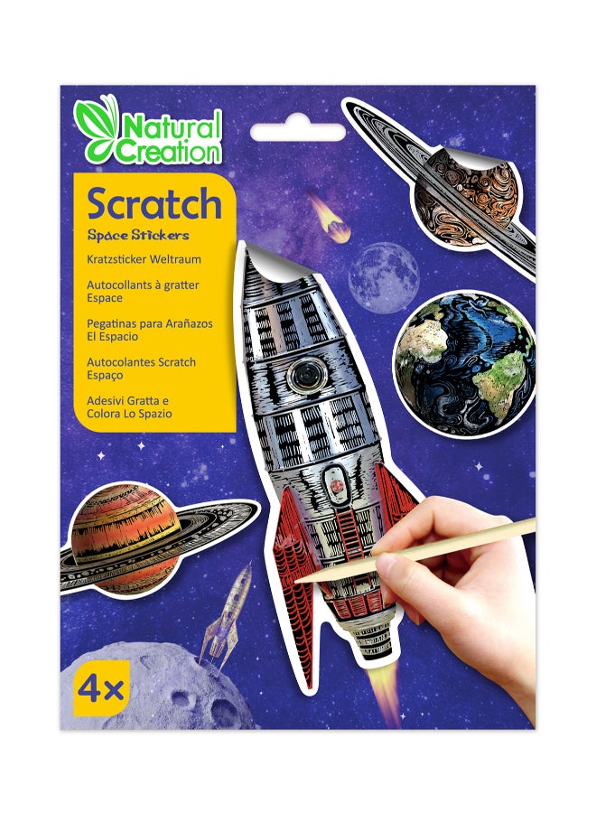 Avenir Scratch Stickers - Space Multicolor | Decorate and colour the 4 out-of-this-world space stickers with scratch art | For ages 3 years+. - Image 1