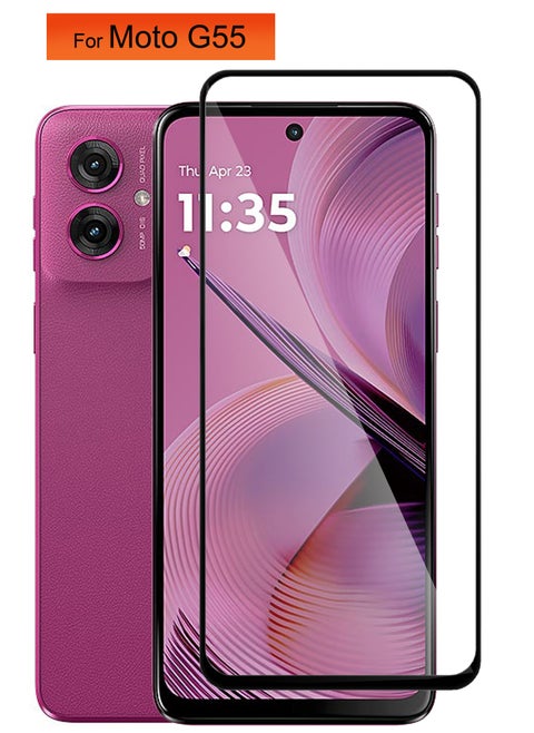 For Motorola Moto G55 - Tempered Glass Screen Protector - Advanced Border-Less Full Edge to Edge ,Shatterproof , High Responsiveness , Higher Transparency , Quick to Install ,Anti-scratch and Bubble-free Screen Protector - Black