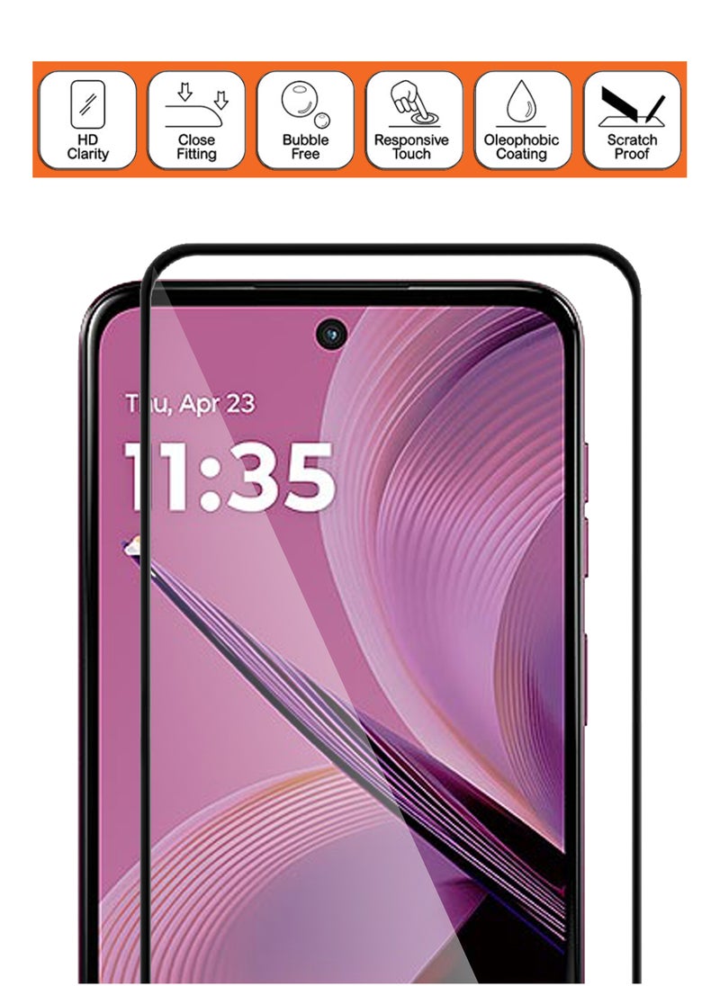For Motorola Moto G55 - Tempered Glass Screen Protector - Advanced Border-Less Full Edge to Edge ,Shatterproof , High Responsiveness , Higher Transparency , Quick to Install ,Anti-scratch and Bubble-free Screen Protector - Black